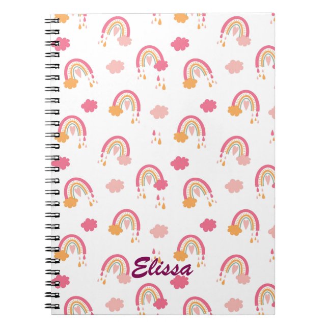 Colourful Boho Rainbow Pattern Name Personalised Notebook (Front)