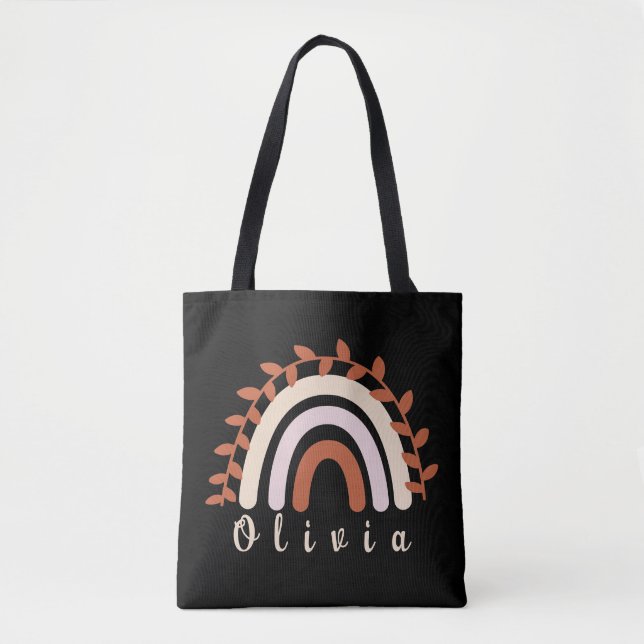 Colourful Boho Rainbow with a Personalised Name  Tote Bag (Front)