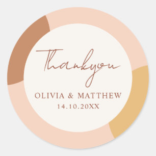 Colourful Boho Retro Arches Thank You Wedding Classic Round Sticker