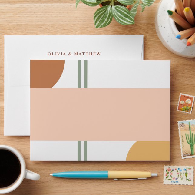 Colourful Boho Retro Arches Wedding Return Address Envelope (Desk)