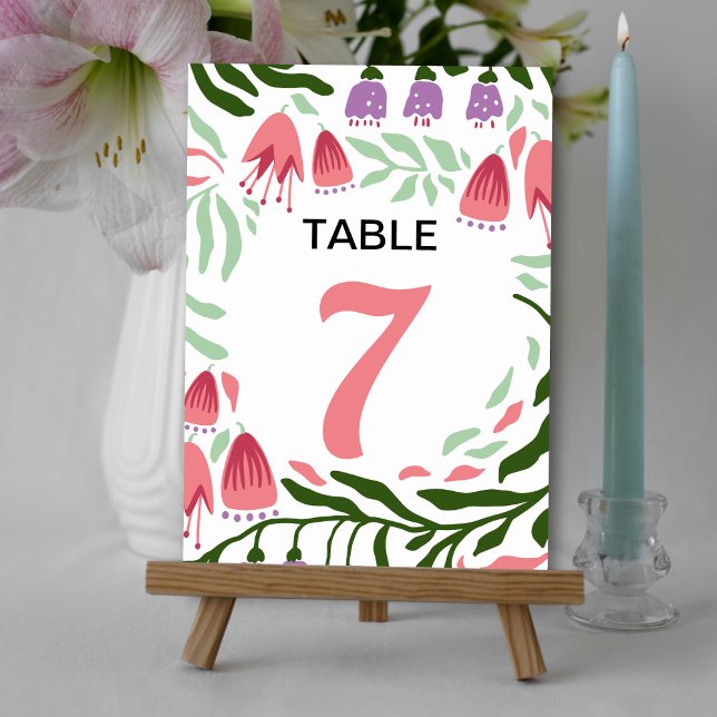 Colourful boho retro branches and flowers wedding table number (Creator Uploaded)