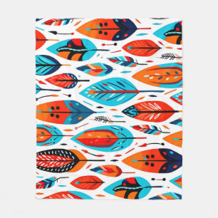 Colourful Boho Seamless Leaf Pattern Fleece Blanket