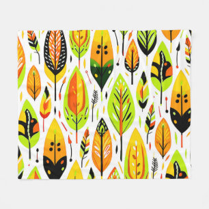 Colourful Boho Seamless Leaf Pattern Fleece Blanket