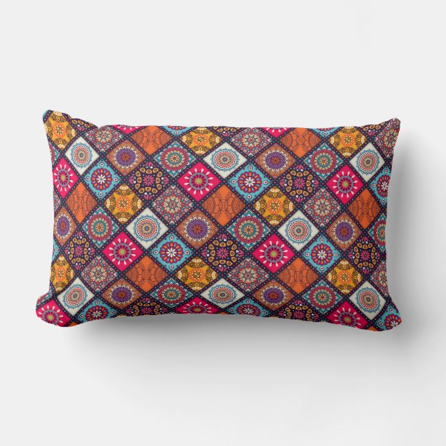 colourful boho style lumbar cushion (Front)