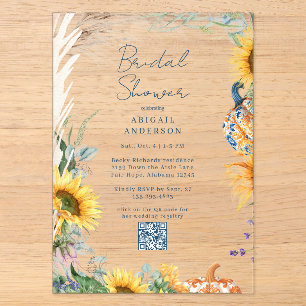 Colourful Boho Teal Pumpkin Fall Bridal Shower Acrylic Invitations