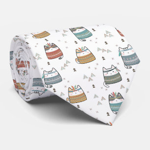 Colourful Boho Tribal Funny Cat Neck Tie
