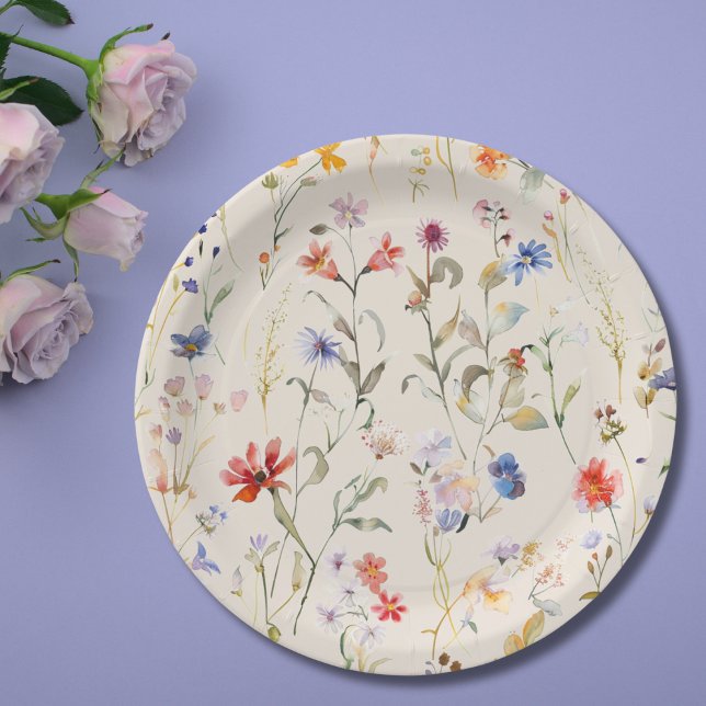 Colourful Boho watercolour wild flower Paper Plate (Creator Uploaded)