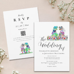 Colourful Boho Wildflower Dinosaur Theme Wedding Invitation