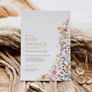 Colourful Boho Wildflower Girl Baby Shower Invitation