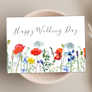 Colourful Boho Wildflower Theme Happy Wedding Day Card