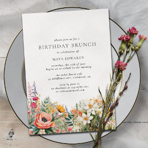 Colourful Boho Wildflowers Garden Birthday Brunc Invitation
