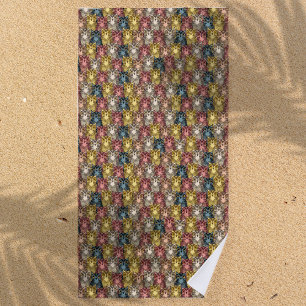 Colourful Boho Woodland Owl Pattern Beach Towel