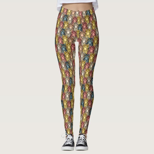 Colourful Boho Woodland Owl Pattern Leggings (Front)