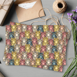 Colourful Boho Woodland Owl Pattern Tissue Paper