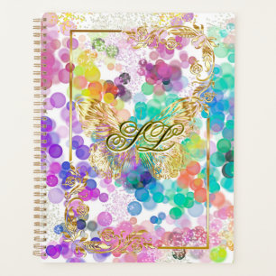 Colourful Bokeh Abstract Gold Frame&Butterfly  Planner