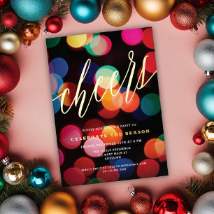 Colourful Bokeh Gold Cheers Script Holiday Party