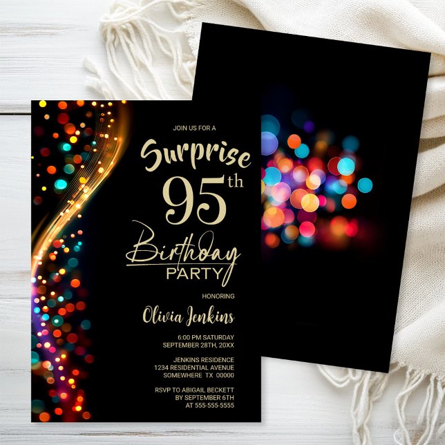 Colourful Bokeh Surprise 95th Birthday Party Invitation (Creator Uploaded)