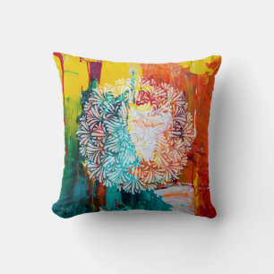 Colourful Bold Abstract Painting with Petal Mandal Cushion
