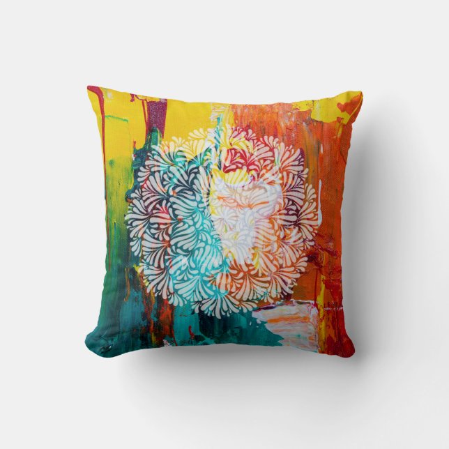 Colourful Bold Abstract Painting with Petal Mandal Cushion (Front)