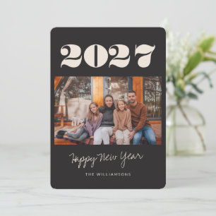 Colourful Bold Black White Two Photo 2027 New Year Holiday Card