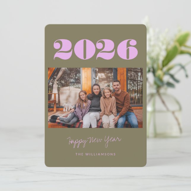 Colourful Bold Boho Olive 2 Photo 2025 New Year's  Holiday Card (Standing Front)