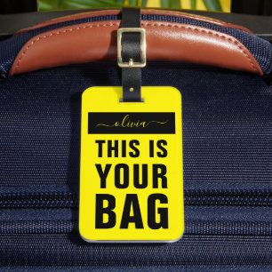 Colourful Bold Bright Yellow Black Name Template Luggage Tag