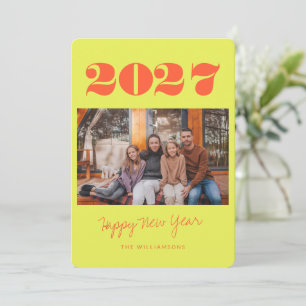 Colourful Bold Chartruese Two Photo 2027 New Year Holiday Card