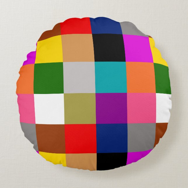 Colourful Bold Colour Blocks Pattern Design  Round Cushion (Front)