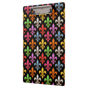 Colourful Bold Fleur-de-lis Flowers Black Clipboard