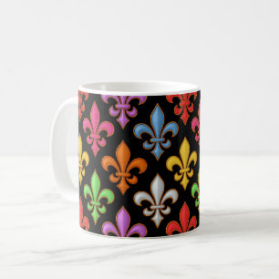 Colourful Bold Fleur-de-lis Flowers Black Coffee Mug