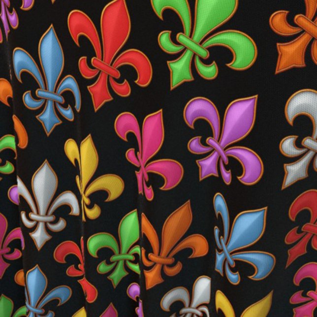 Colourful Bold Fleur-de-lis Flowers Black  Fabric (Creator Uploaded)