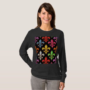 Colourful Bold Fleur-de-lis Flowers Black T-Shirt