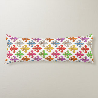 Colourful Bold Fleur-de-lis Flowers White Body Cushion