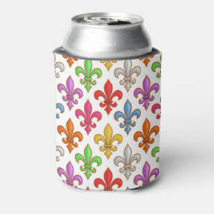 Colourful Bold Fleur-de-lis Flowers White Can Cooler