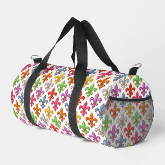 Colourful Bold Fleur-de-lis Flowers White Duffle Bag