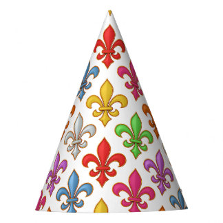 Colourful Bold Fleur-de-lis Flowers White Party Hat