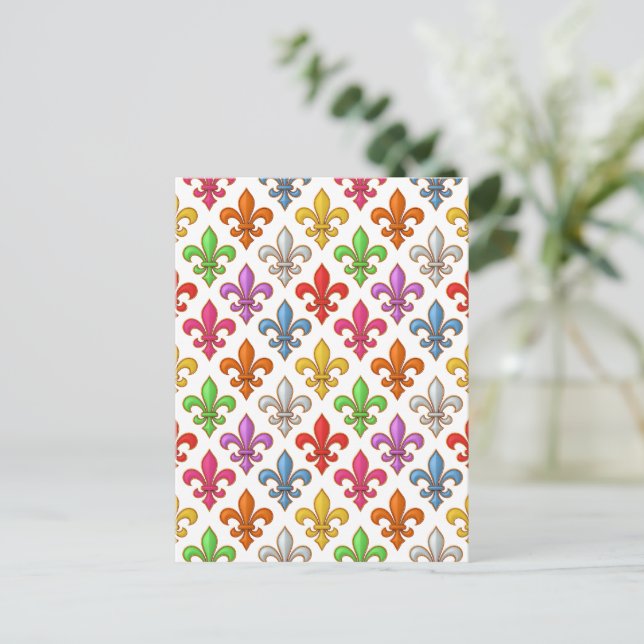 Colourful Bold Fleur-de-lis Flowers White Postcard (Standing Front)