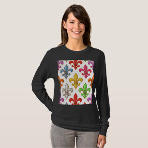 Colourful Bold Fleur-de-lis Flowers White T-Shirt