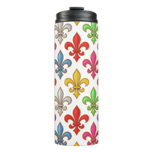 Colourful Bold Fleur-de-lis Flowers White Thermal Tumbler
