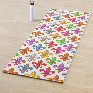 Colourful Bold Fleur-de-lis Flowers White Yoga Mat