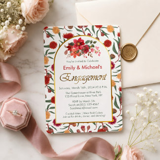 Colourful Bold Floral Blooms Engagement Party Invitation