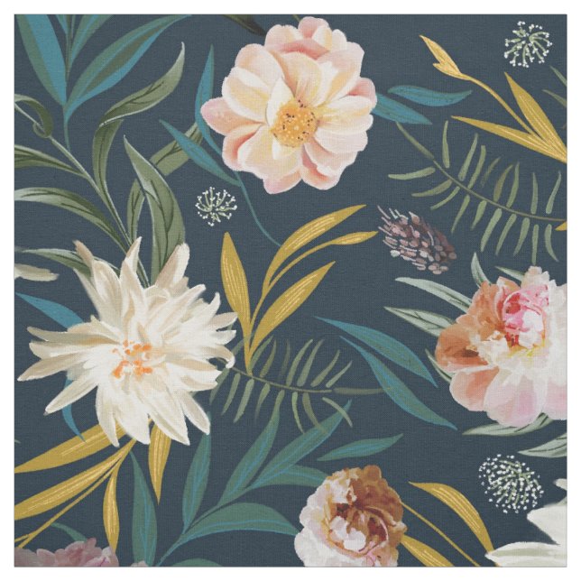 Colourful bold florals blush and Navy Fabric (Swatch)