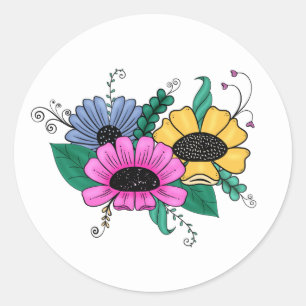 Colourful, Bold Florals Classic Round Sticker