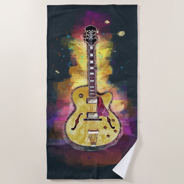 Colourful Bold Guitar Abstract Painting Beach Towel (Front)
