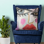 Colourful Bold Lip Quirky Eyes Collage Art Graffit Cushion<br><div class="desc">Show off your flair for decorating with this colourful accent pillow designed using my original, collage style artwork featuring bold red lips and quirky eyes and with pops of neon pink, black and white designs, purple, blue, and a bit of a graffiti feel. It also looks great paired with my...</div>
