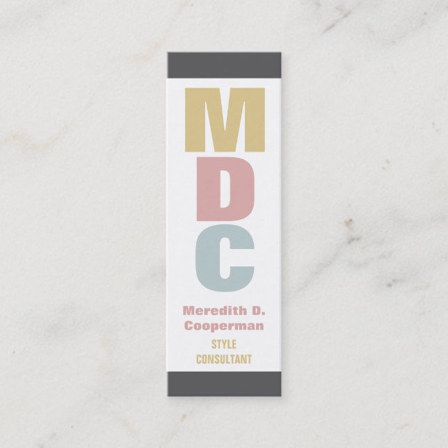 Colourful Bold Mod Monogram Mini Business Card (Front)