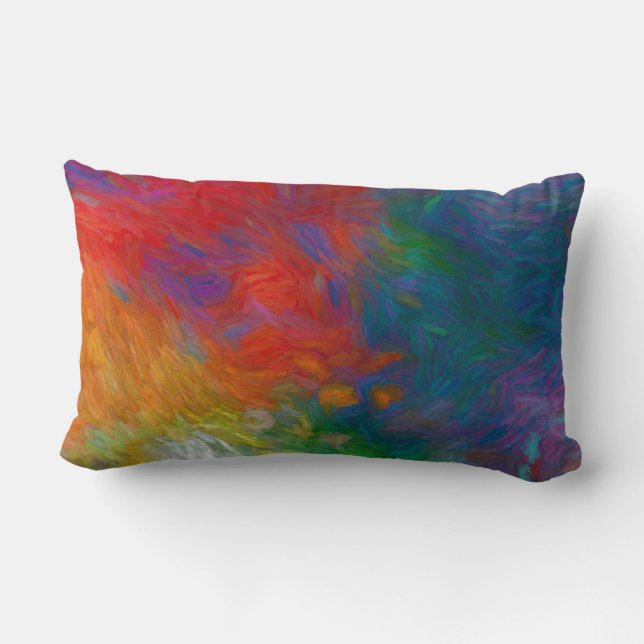 colourful bold modern abstract art red and blue  lumbar cushion (Back)