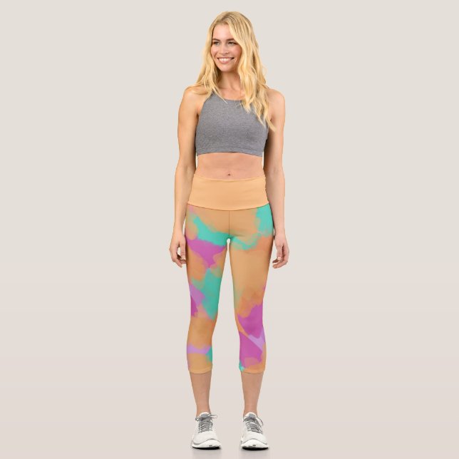 Colourful Bold Modern Artist Pattern  Capri Leggings (Front)