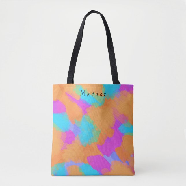 Colourful Bold Modern Artist Pattern + Custom Name Tote Bag (Front)