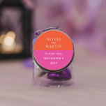 Colourful Bold Orange and Pink Thank You Classic Round Sticker<br><div class="desc">This bold and bright sticker is the perfect addition to your wedding day details. This colourful sticker features vibrant orange and magenta colour blocks complete with customisable text. Everything is editable and this design matches the colourful wedding suite in my Zazzle Store. You can even change the colours to match...</div>